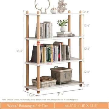 IOTXY 4-Tier Wooden Shelf Bookcase - Modern Open Bookshelf, Free Standing Storage Rack, Multifunctio...