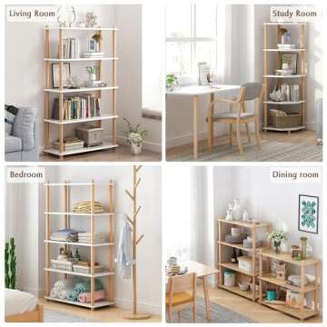 IOTXY 4-Tier Wooden Shelf Bookcase - Modern Open Bookshelf, Free Standing Storage Rack, Multifunctional Display Stand for Home and Office, White, Rectangle