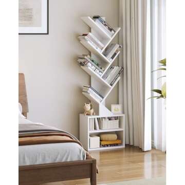 SUNMORY 6 Tier Tree Bookshelf, Tall Bookcase with Storage Cabinet, Modern Narrow Bookshelves Organiz...