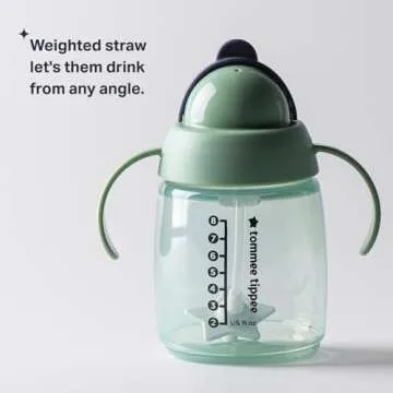 Tommee Tippee Starter Straw Cup, Easy Transition Toddler Cup For 6 Months+, 10oz, with Silicone Weighted Straw and Easy-Hold Handles, Pack of 2, Green