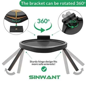 SINWANT Sofa Armrest Tray, Clip On Couch Arm Table, Foldable Sofa Arm Tray with 360° Rotating Phone Holder,Side Tables,TV Trays, Sofa Table for Eating and Drink Table