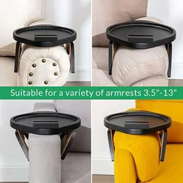 SINWANT Sofa Armrest Tray, Clip On Couch Arm Table, Foldable Sofa Arm Tray with 360° Rotating Phone Holder,Side Tables,TV Trays, Sofa Table for Eating and Drink Table