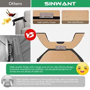 SINWANT Sofa Armrest Tray, Clip On Couch Arm Table, Foldable Sofa Arm Tray with 360° Rotating Phone Holder,Side Tables,TV Trays, Sofa Table for Eating and Drink Table