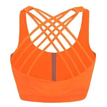 EILYEE Women High Impact Sports Bra Criss Cross Back Padded Bra Workout Fitness Sports Yoga Bras Color Bright Orange Size Medium