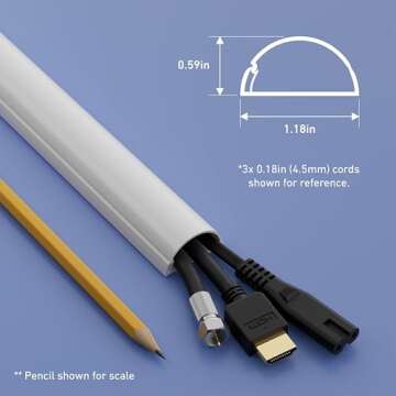 D-Line Half Round Cord Hider, Patented Cable Cover, Hide TV Wall Mount Wires, Raceway for Cords, Decorative Wire Covers, Paintable, Adhesive Cable Concealer - 2X 1.18in W x 0.59in H x 39in L - White