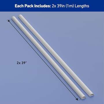 D-Line Half Round Cord Hider, Patented Cable Cover, Hide TV Wall Mount Wires, Raceway for Cords, Decorative Wire Covers, Paintable, Adhesive Cable Concealer - 2X 1.18in W x 0.59in H x 39in L - White