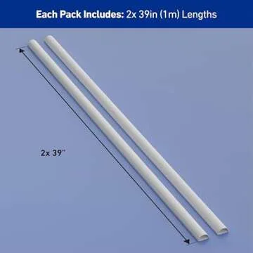 D-Line Half Round Cord Hider, Patented Cable Cover, Hide TV Wall Mount Wires, Raceway for Cords, Decorative Wire Covers, Paintable, Adhesive Cable Concealer - 2X 1.18in W x 0.59in H x 39in L - White