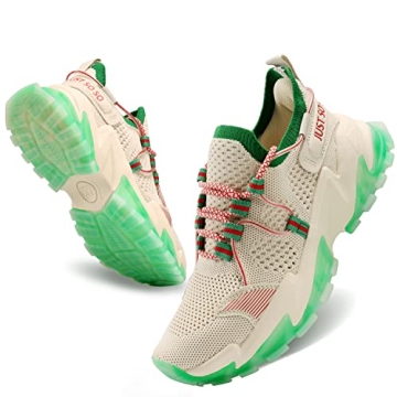 AMLANG Womens Walking Running Shoes Non-Slip Athletic Tennis Breathable Fashion Sneakers Apricot Size 7.5