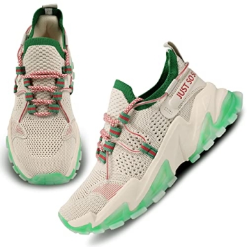 AMLANG Womens Walking Running Shoes Non-Slip Athletic Tennis Breathable Fashion Sneakers Apricot Size 7.5