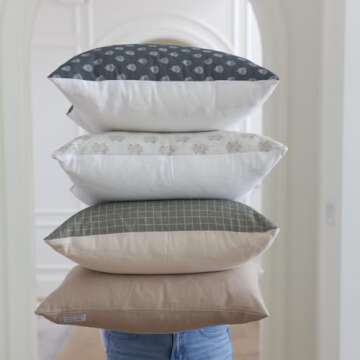 Woven Nook - Modern & Luxurious Decorative Boho Throw Pillow Covers - Durable Quality & Machine Washable - 100% Cotton Canvas - Henley Set - 4 Pack (22x22)