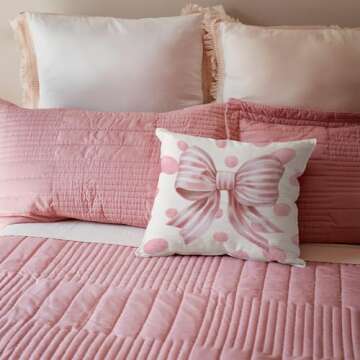 THDSE Pink Bow Coquette Trendy Pillow Covers, Preppy Pink Room Decorative Throw Pillow Covers 18x18,...