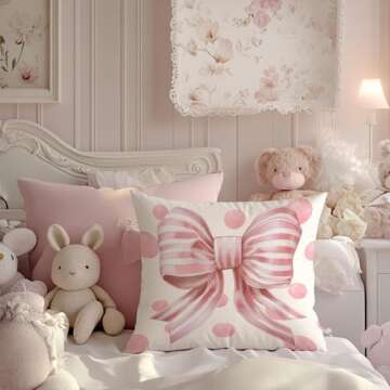 THDSE Trendy Pink Bow Pillow Covers for Stylish Decor