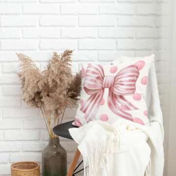 THDSE Trendy Pink Bow Pillow Covers for Stylish Decor