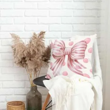 THDSE Trendy Pink Bow Pillow Covers for Stylish Decor