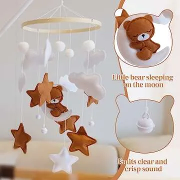 Baby Crib Mobile - Bear Mobile for Crib, Felt Cloud Nursery for Boys and Girls, Baby Bassinet Mobile...