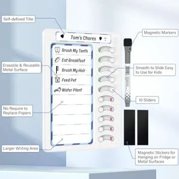 Chore Chart for Kids Dry Erase Chore Board ADHD Tools for Kids to Do List Checklist Task Board Routine Chart Planning Board for Fridge with 10 Sliders and Magnetic Marker, White and Blue, 2 Pack