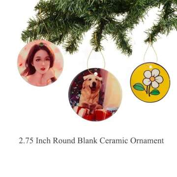 RETERMIT 10 pcs Sublimation Ceramic Ornament Christmas Tree Decor Disc Ornament for Sublimation Sublimation Blanks Blank Ceramic Ornaments for Crafting DIY Personalized Christmas Decor (2.75" Round)