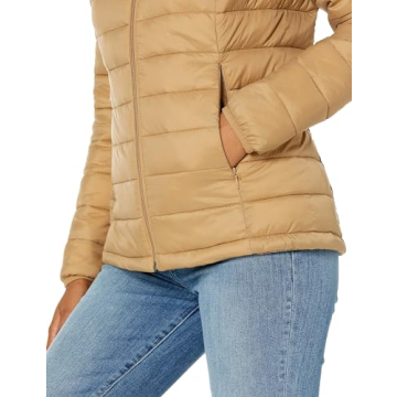 Amazon Essentials Women's Lightweight Long-Sleeve Water-Resistant Packable Puffer Jacket (Available in Plus Size), Camel, Small