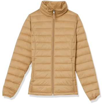 Amazon Essentials Women's Lightweight Long-Sleeve Water-Resistant Packable Puffer Jacket (Available in Plus Size), Camel, Small