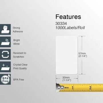 BETCKEY - Compatible DYMO 30334 (2-1/4" x 1-1/4") Multipurpose Barcode Labels, Perforated, Compatible with DYMO Labelwriter 450, 4XL, NOT FIT 550 & 5XL [10 Rolls/10000 Labels]