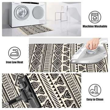 Lanffia Cotton Area Rug Set 2 Piece 2'x3'+2'x4.3' Hand Woven Washable Black and Cream Tribal Cotton Printed Rugs with Tassel for Kitchen Living Room Bedroom Bathroom