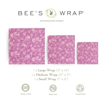 Bee's Wrap Reusable Beeswax Food Wraps Made in the USA, Eco Friendly Beeswax Wraps for Food, Sustainable Food Storage Containers, Organic Cotton Food Wraps, Assorted 3 Pack (S, M, L), Clover
