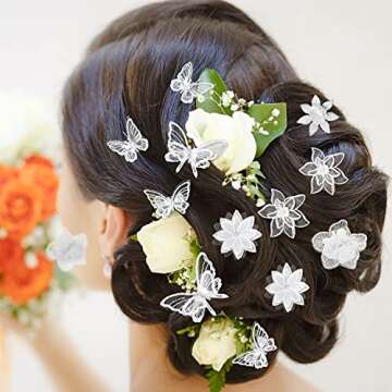 19 Pieces Butterfly Hair Clip Halloween Lace Hair Clip Embroidery Flower Hair Pins for Halloween Cosplaying Women, 2 Sizes(Basic Style,White)