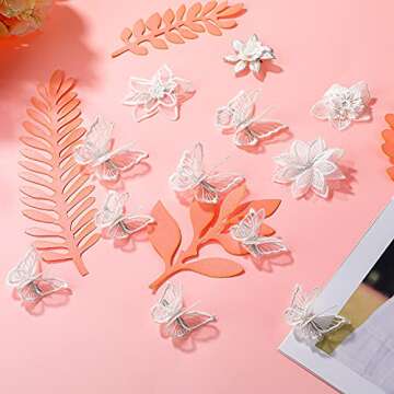 19 Pieces Butterfly Hair Clip Halloween Lace Hair Clip Embroidery Flower Hair Pins for Halloween Cosplaying Women, 2 Sizes(Basic Style,White)