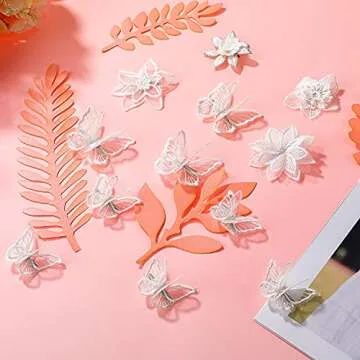 19 Pieces Butterfly Hair Clip Halloween Lace Hair Clip Embroidery Flower Hair Pins for Halloween Cosplaying Women, 2 Sizes(Basic Style,White)