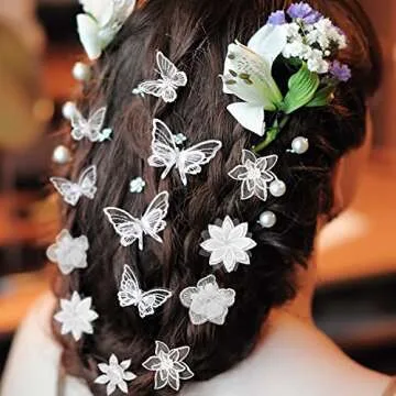 19 Pieces Butterfly Hair Clip Halloween Lace Hair Clip Embroidery Flower Hair Pins for Halloween Cosplaying Women, 2 Sizes(Basic Style,White)