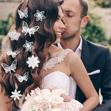 19 Pieces Butterfly Hair Clip Halloween Lace Hair Clip Embroidery Flower Hair Pins for Halloween Cosplaying Women, 2 Sizes(Basic Style,White)