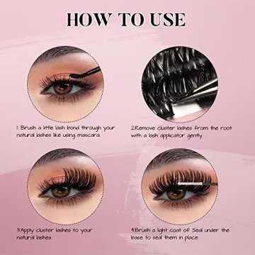 MilyBest Individual Lashes Kit Eyelash Clusters Bond and Seal Lash Glue Waterproof 10-16mm Cluster Lashes DIY Eyelash Extension Remover Lash Tweezers for False Lashes Lash Extensions Kit (Kit, M07)