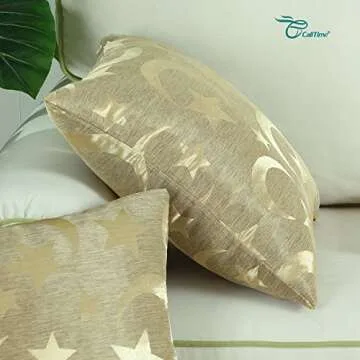 CaliTime Pack of 2 Throw Pillow Covers Cases for Couch Sofa Home Decor Modern Shining & Dull Contrast Stars & Moon 18 X 18 Inches Gold