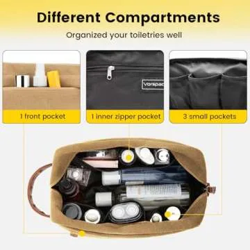 Vorspack Toiletry Bag Hanging Dopp Kit for Men Water Resistant Canvas Shaving Bag with Large Capacity for Travel - Brown