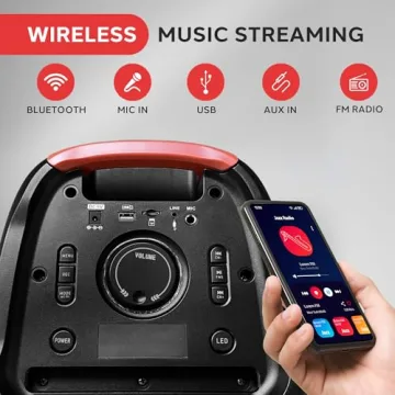 Pyle Bluetooth Party Speaker, 160W Bluetooth Party Box Speaker with True Wireless Stereo System, Powerful Bass and Clear Treble, Carry Bag, Tripod, TWS, FM Radio, USB, AUX and Mic Inputs, 15"x12"x24"