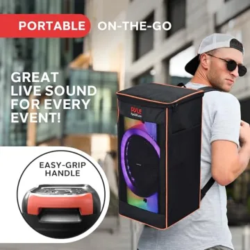 Pyle Bluetooth Party Speaker, 160W Bluetooth Party Box Speaker with True Wireless Stereo System, Powerful Bass and Clear Treble, Carry Bag, Tripod, TWS, FM Radio, USB, AUX and Mic Inputs, 15"x12"x24"