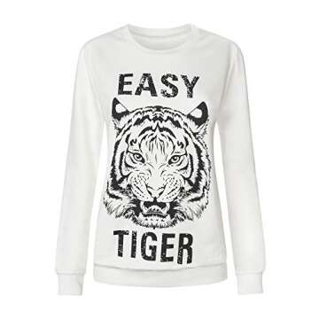 OMKAGI Women Long Sleeve Sweatshirts Graphic Print Crewneck Loose Pullover Tops