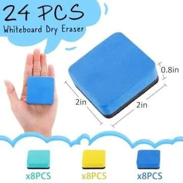 24 pcs Strong Magnetic Whiteboard Erasers - Mini Dry Erase Erasers, Small Chalkboard Cleansers Wiper for Kids and Teachers Classroom Must Haves School Supply Home and Office, Square