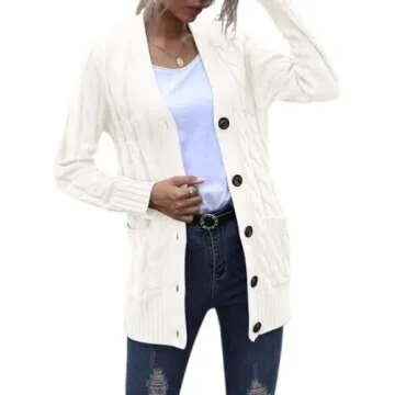 MEROKEETY Women's Cozy Open Front Cable Knit Cardigan