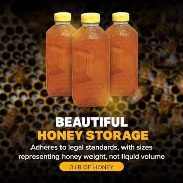 Mann Lake Refillable Embossed Honey Jugs | 3 lb Plastic Containers with Yellow Flip-Top Lids | Empty Bottles for Honey Storage & Dispensing | 6-Pack (Honey Not Included)