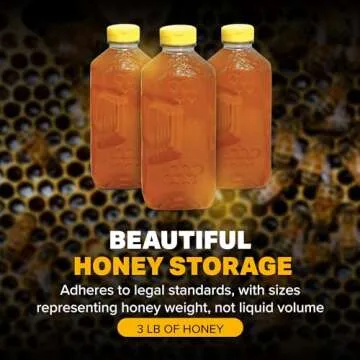 Mann Lake Refillable Embossed Honey Jugs | 3 lb Plastic Containers with Yellow Flip-Top Lids | Empty Bottles for Honey Storage & Dispensing | 6-Pack (Honey Not Included)
