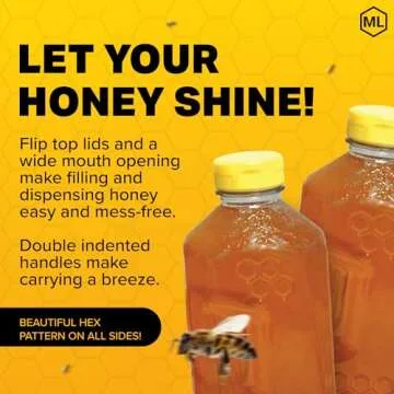 Mann Lake Refillable Embossed Honey Jugs | 3 lb Plastic Containers with Yellow Flip-Top Lids | Empty Bottles for Honey Storage & Dispensing | 6-Pack (Honey Not Included)