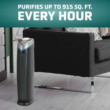 GermGuardian Air Purifier for Home with HEPA Pure Filter, for Wildfire Smoke, Pet Dander, Pollen, Odors, Large Rooms Up To 915 Sq. Ft., Removes 99.97% Pollutants, UV-C Light, 28", AC5000E, Gray