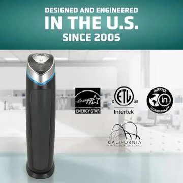 GermGuardian Air Purifier for Home with HEPA Pure Filter, for Wildfire Smoke, Pet Dander, Pollen, Odors, Large Rooms Up To 915 Sq. Ft., Removes 99.97% Pollutants, UV-C Light, 28", AC5000E, Gray
