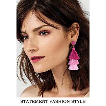 Pink Ombre Tassel Dangle Earrings for Women Valentine Day Gift, Cute Lightweight Statement Light Pink Drop Earrings Stud for Wife Mom Birthday Party