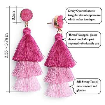 Pink Ombre Tassel Dangle Earrings for Women Valentine Day Gift, Cute Lightweight Statement Light Pink Drop Earrings Stud for Wife Mom Birthday Party