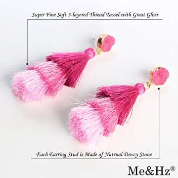Pink Ombre Tassel Dangle Earrings for Women Valentine Day Gift, Cute Lightweight Statement Light Pink Drop Earrings Stud for Wife Mom Birthday Party