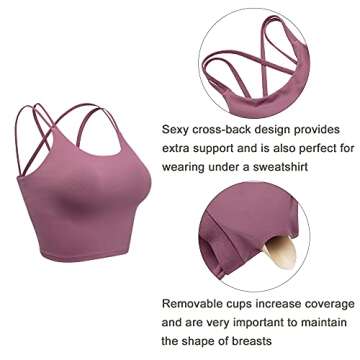Vorcy Womens Padded Sports Bra Fitness Workout Running Camisole Crop Top with Built in Bra Pink