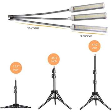 Grow Light, LED Grow Lights for Indoor Plants Full Spectrum 150W 315 LEDs Plant Light Adjustable Tripod Stand with Timer Tri-Head Plant Lights