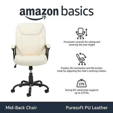 AmazonBasics Cream Mid-Back Office Chair with Armrest